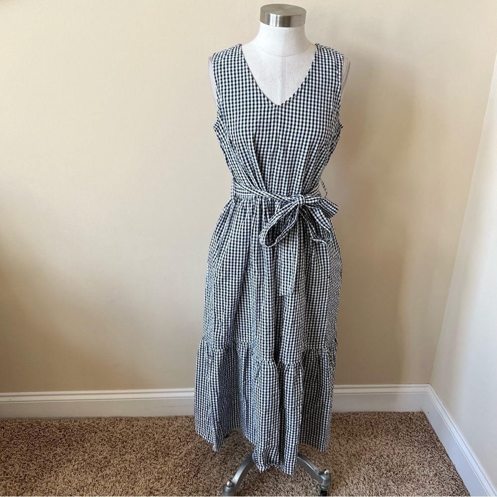 Barbour Navy and White Gingham V-Neck Midi Dress - Picture 3 of 13